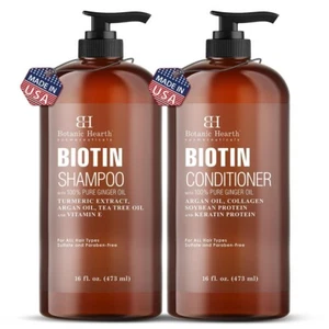 Biotin Shampoo & Conditioner Set w Ginger Oil & Keratin Hair Loss Thin16 Oz Ea. - Picture 1 of 5