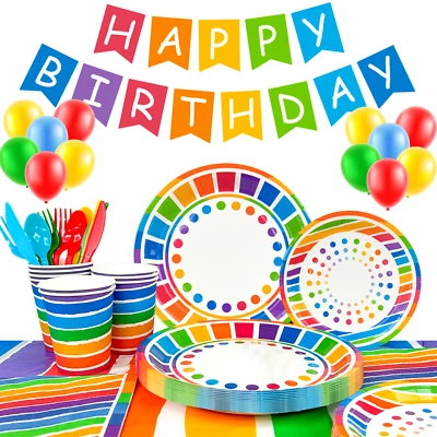166 Pcs Regenbogen Kindergeburtstag Deko Regenbogen Kinder Deko Ballon Teller - Bild 1 von 4