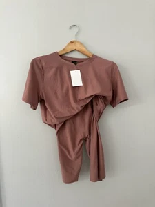 Women’s New Mix 2 Piece Set Top And biker Shorts Set Large Muave - Picture 1 of 9