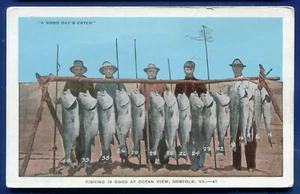 Fishing is good at Ocean View Norfolk Virginia va caught fish old postcard - Picture 1 of 2