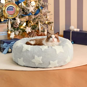 Lesure Donut Small Dog Bed - round Cat Beds for Indoor Cats Anti-Anxiety Calming - Picture 1 of 6
