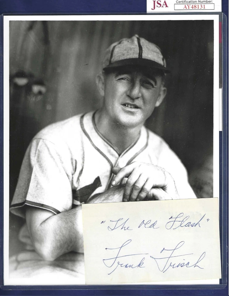 Frank Frisch  Autographed 3x5 Card St Louis Cardinals Baseball HOFer & Photo JSA - Image 1 of 1