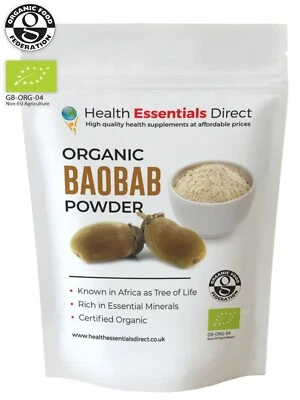 HEALTH ESSENTIALS DIRECT Organic Baobab Powder (Superior Grade, South African Super Fruit) Choose Size
