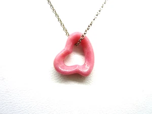 Estate TIFFANY & CO PERETTI Sterling SIlver Pink Rhodonite Open Heart Necklace - Picture 1 of 5