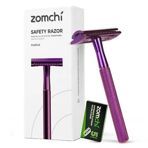Double Edge Safety Razor with 5 Blades, Reusable Plastic-Free – Purple - Picture 1 of 6