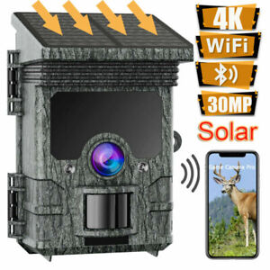 4K WiFi Bluetooth Trail Hunting Camera 30MP Solar Wildlife Game Cam Night Vision