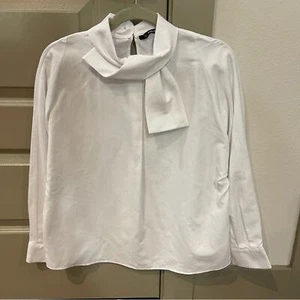 Zara Women Bow Tie Long Sleeve Blouse | SIZE Small | NWT | White - Picture 1 of 12