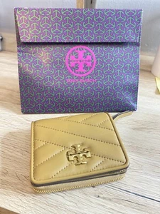 Tory Burch Kira Chevron Women's Leather Bi-Fold Wallet Grey Heron - Picture 1 of 6