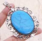 Blue Turquoise 925 Silver Plated Handmade Pendant of 2.4"