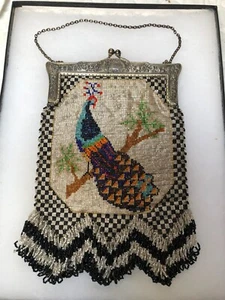 antike Perlen HANDTASCHE Handtasche Pfau beidseitig - Bild 1 von 10