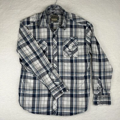 Camisa con Hebilla BKE Abotonada Ajuste Atlético Elastizada Azul Blanco Cuadros Perla A Presión XL Foto 1 de 4