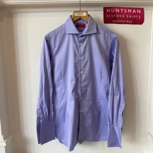 Camisa formal con cuello 100 % algodón azul Huntsman of Savile Row a medida (15,25”) - Imagen 1 de 14