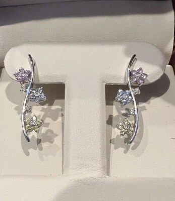 14K White Gold Multi Colored Pastel Topaz Diamond Earrings - Image 1 of 4