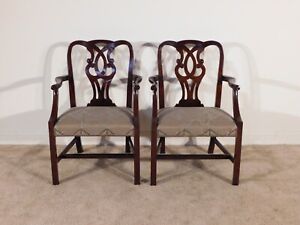 Vintage Pair Baker Furniture Chippendale Mahogany Pretzel Back MUSEUM Chairs