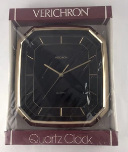 Verichron Quartz Wall Clock KINGSLEY II Gold Black MCM NOS Vintage Mid Century - Picture 1 of 4