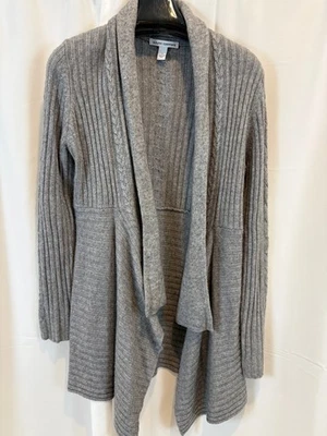 Cárdigan suéter de cachemir tejido con cable frontal abierto de otoño para mujer M gris Foto 1 de 4