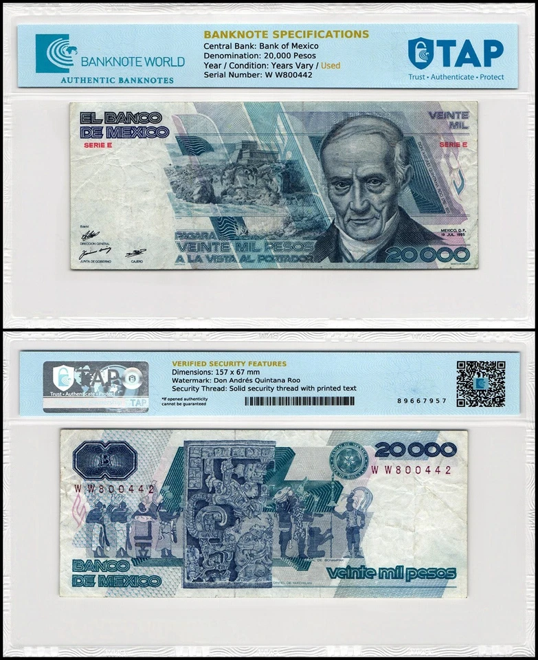 Mexico 20000 Pesos, 1985-1987, P-91, Used Series and Dates Vary, Authenticated - Image 1 of 1