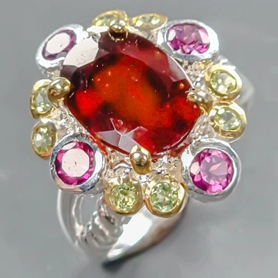 Anel vintage 6 quilates anel de hessonita natural prata esterlina 925 tamanho 9/R442409 - Imagem 1 de 4