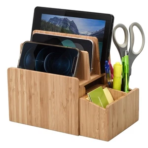 Bamboo Charging Station with Extension Compartment for Smartphones, Tablets, ... - Picture 1 of 7