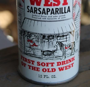 GRAFIK FAST NEUWERTIG ~ 1960er WILD WEST SASAPARILLA alte Zuglasche Soda Pop 12 Unzen Dose - Bild 1 von 8