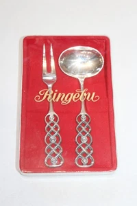 Cuchara y tenedor de plata maciza 830S Floriform David Andersen Noruega escandinavo - Imagen 1 de 3