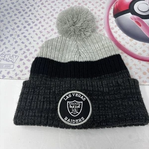 Oakland Raiders Herren Mütze OS grau Strick NFL Bekleidung Beanie Bommel Foldover Fleece - Bild 1 von 4