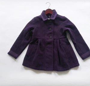 Lands End Girls Purple Pea Coat Kids Jacket SZ M 5-6  Full Zip Buttons Fleece - Picture 1 of 11