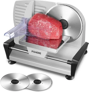New FOHERE Deli Food Slicer Cutter Meat/Bread Slicer - 2 x 19cm Blade Electric - Picture 1 of 9