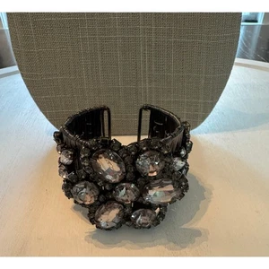 Gray Wide Wire & Rhinestone Cuff Bracelet - Picture 1 of 10