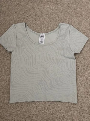 Camiseta Athleta Girl Rise About Rib Recortada Talla 14. Verde pálido. Manga corta Foto 1 de 4