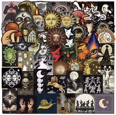 Gothic Dark Style Stickers 50pc Spooky Gothic Celestial Stickers FREE SHIPPING - Image 1 of 4