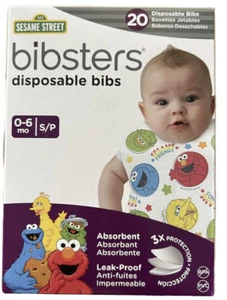 Pampers Bibsters Size Small 0-6 Months 20 Pack Cloth-Like Bibs Sesame Street New - Picture 1 of 3
