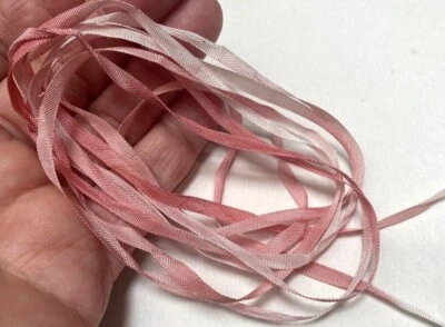 rayon embroidery trim flower 1/8" ribbon 4mm pink tourmaline 1yd made in Japan - Image 1 of 3