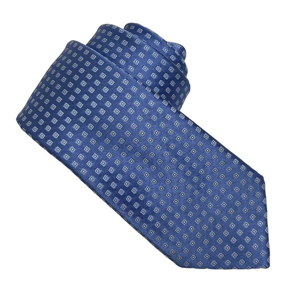 Corbata geométrica cuadrada blanca azul claro Ike Behar New York Foto 1 de 4