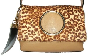 VINCE CAMUTO Leopard Brown Leather/Calfhair Purse Crossbody/Belt NWT - Picture 1 of 10