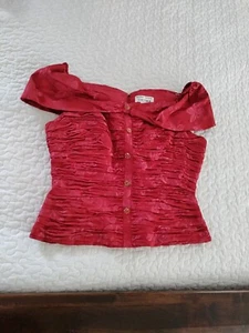 Top corsetto rosso misto seta spalle scoperte increspato anni 80 elegante cocktail leggi - Foto 1 di 13