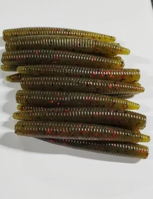 TEXJET 3' NED RIG WORM (GREEN PUMPKIN/RED FLAKE)HEAVY GARLIC 15 PAC Drop Shot