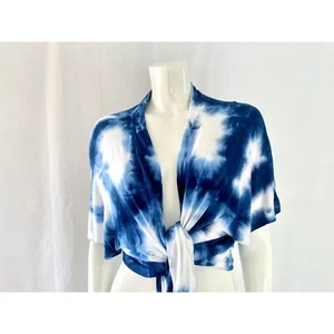 Cárdigan Kimono Indiska Tie Dye, Top Envolvente Azul Blanco, Frente Abierto Cubrimiento de Verano - Imagen 1 de 10