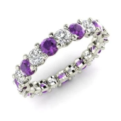 2.54 Ct Natural Amethyst Diamond Wedding Bridal Eternity Band 14K White Gold - Image 1 of 4