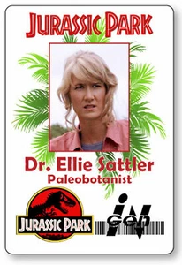 DR ELLIE SATTLER JURASSIC PARK NAME BADGE PROP HALLOWEEN COSPLAY PIN BACK - Picture 1 of 2