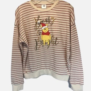 Christmas Disney Winnie The Pooh Sweatshirt Striped Size S "Berry Bright" - Picture 1 of 5