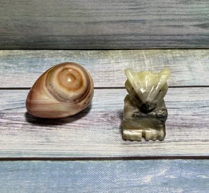 Onyx Stone Carved Owl & Egg Vintage Set of 2  Approx. 2 1/4” - Picture 1 of 5