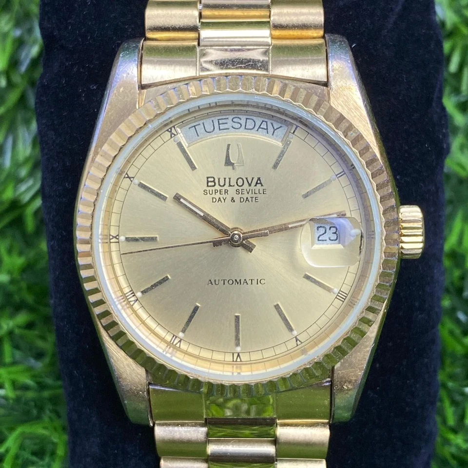 Rare Bulova President Super Seville Day Date Automatic Gold 90s Watch Swiss Men - Image 1 of 4