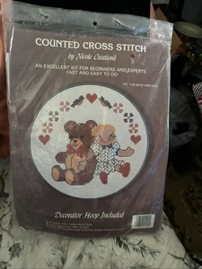 Nicole Creations Counted Cross Stitch 1105 Bear And Doll Hoop Sealed 1985 - Picture 1 of 5