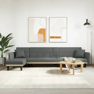 Schlafsofa L-Form dunkelgrau 100% Polyesterstoff, Sperrholz - Bild 1 von 12