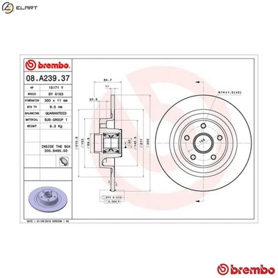 2x BRAKE DISC 08.A239.37 FOR RENAULT ESPACE/IV/Mk VEL/SATIS M9R763/762 2.0L 6cyl - Image 1 of 4
