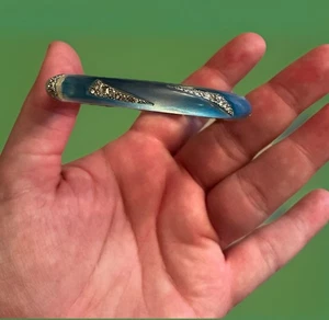 Alexis Bittar blau Lucite Kristall Nieten Scharnier Armreif Armband magnetisch  - Bild 1 von 15