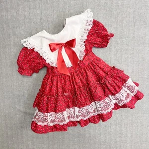 Marthas Miniatures We're Fussy Red Lace Candy Cane Pageant Full Circle Dress 3T? - Picture 1 of 13