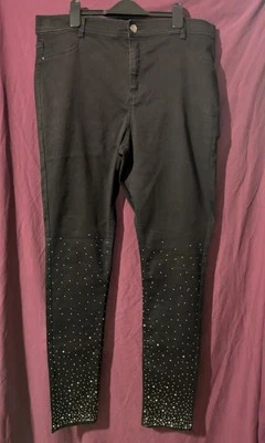 Black Diamante Front And Back  Skinny Jeans Dorothy Perkins Size 14 - Image 1 of 4