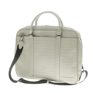 Used Intermezzo Crocodile Embossed Leather Briefcase Greige Men'S - Picture 1 of 7